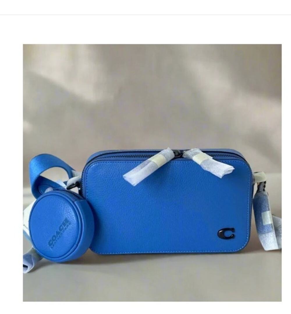 Coach Charter Slim Crossbody CC070 Blueberry Leather w/ Round Pouch - Picture 1 of 9